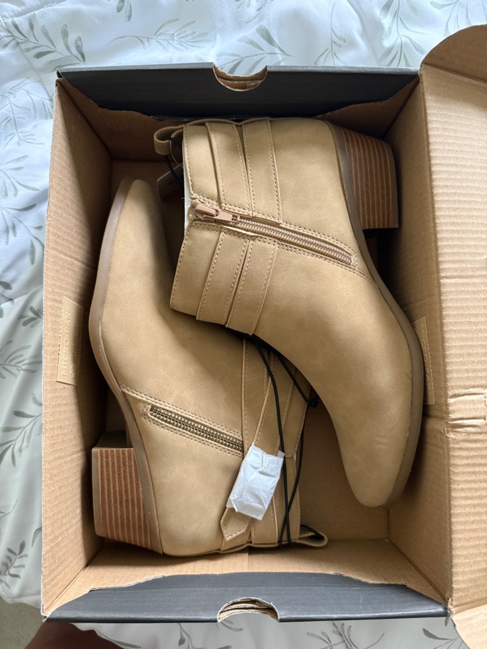 a.n.a Tan Low Block Heel Ankle Booties